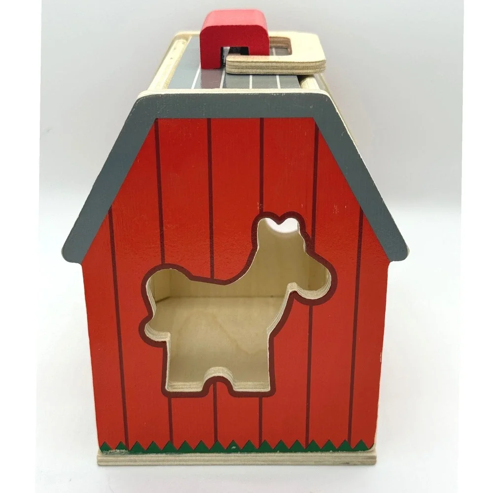 Melissa & Doug Wooden Barn Shape Sorter Kids Multi Color Farm Animal Toy Set